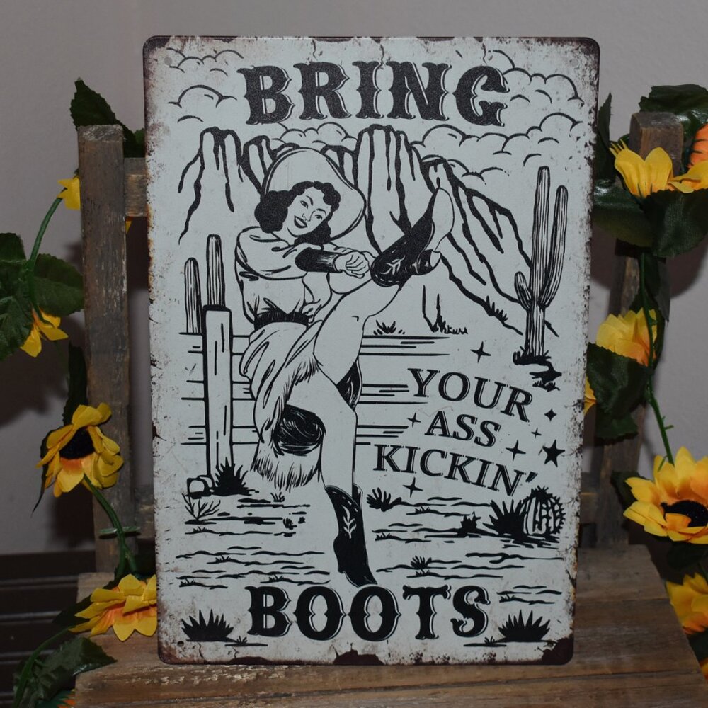 Vintage Style Rustic Wild West Country Western Cowgirl Metal Tin Sign Decor
